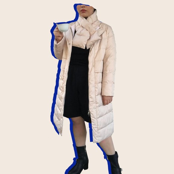 JennU Cream Winter Maxi Long Down Coat scarf - Picture 2 of 5